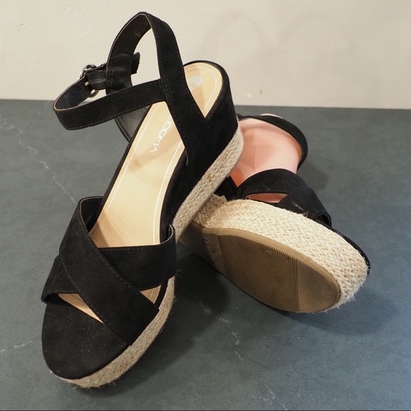 Big Buddha sz 10 black vegan fabric wedge espadrilles - Picture 7 of 15